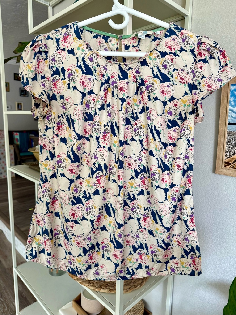 Boden Cream Floral Short-Sleeve Blouse
